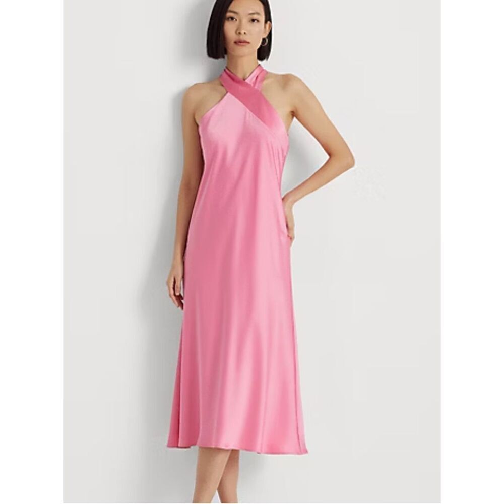 Lauren Ralph Lauren Satin Charmeuse Halter Cocktail Dress in pink 10